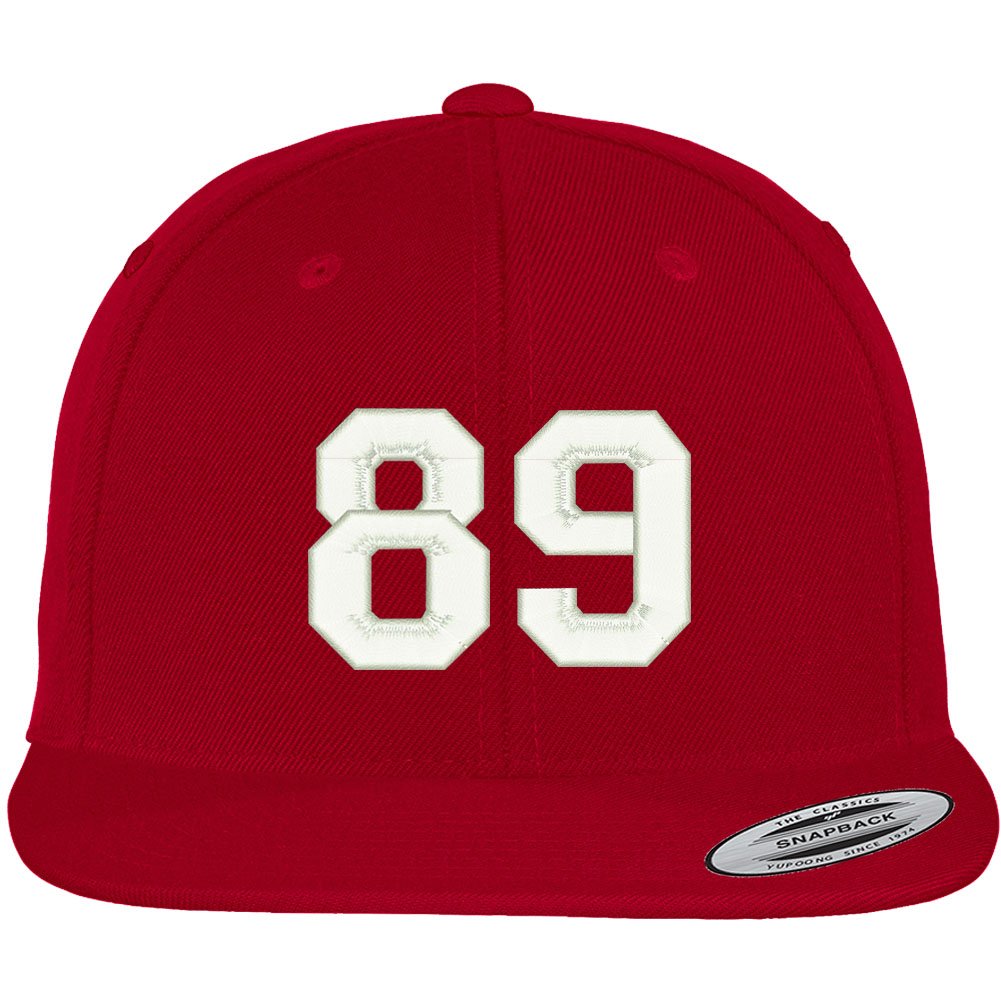 Trendy Apparel Shop Number 89 Collegiate Varsity Font Embroidered Flat Bill Snapback Cap