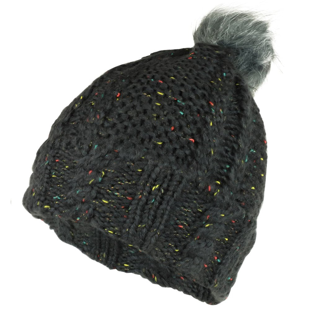 Trendy Apparel Shop Speck Color Knit Cuff Beanie With Fur Pom Pom