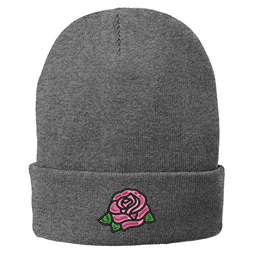 Trendy Apparel Shop Single Pink Rose Embroidered Winter Knitted Long Beanie