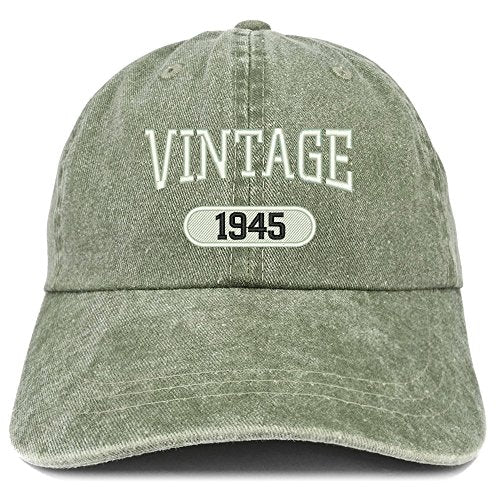 Trendy Apparel Shop Vintage 1945 Embroidered 76th Birthday Soft Crown Washed Cotton Cap