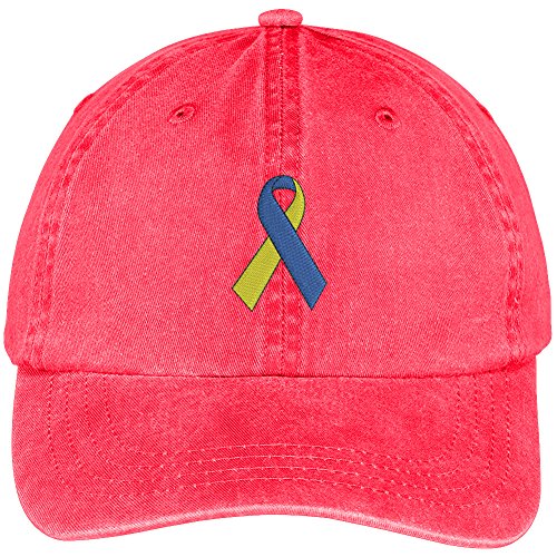 Trendy Apparel Shop Down Syndrome Ribbon Embroidered Soft Crown 100% Brushed Cotton Cap