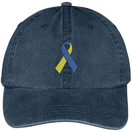 Trendy Apparel Shop Down Syndrome Ribbon Embroidered Soft Crown 100% Brushed Cotton Cap