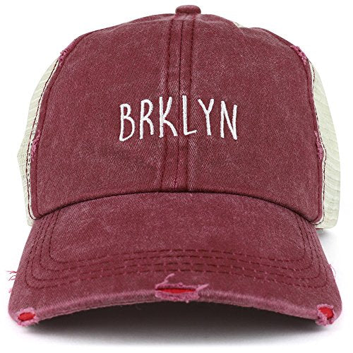 Trendy Apparel Shop Brklyn Embroidered Unstructured Washed Frayed Trucker Mesh Cap