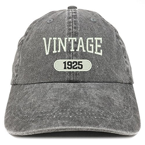 Trendy Apparel Shop Vintage 1925 Embroidered 96th Birthday Soft Crown Washed Cotton Cap