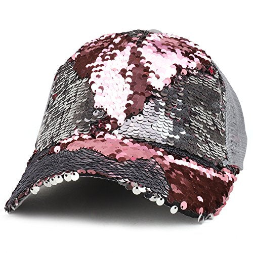 Trendy Apparel Shop Women's Ponytails Reversible Sequins Mesh Back Trucker Cap