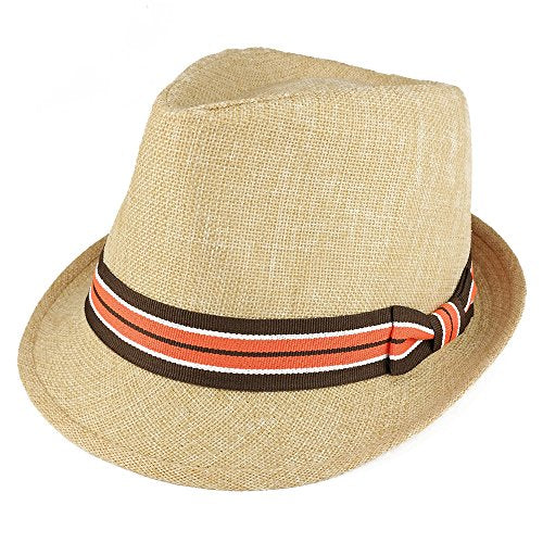 Trendy Apparel Shop Youth Size Short Brim Summer Fedora Hat with Striped Band