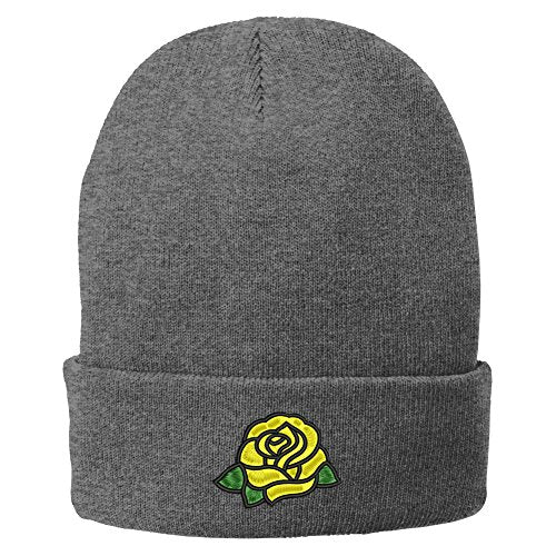 Trendy Apparel Shop Single Yellow Rose Embroidered Winter Knitted Long Beanie