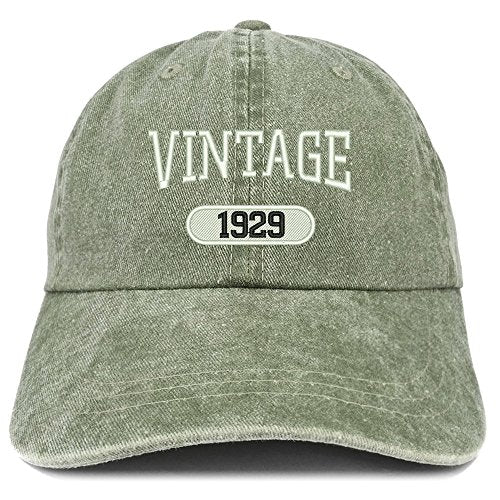 Trendy Apparel Shop Vintage 1929 Embroidered 92nd Birthday Soft Crown Washed Cotton Cap