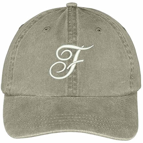 Trendy Apparel Shop Letter F Script Monogram Font Embroidered Washed Cotton Cap