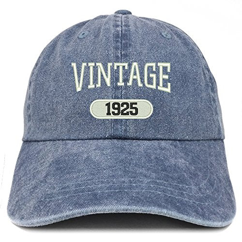 Trendy Apparel Shop Vintage 1925 Embroidered 96th Birthday Soft Crown Washed Cotton Cap