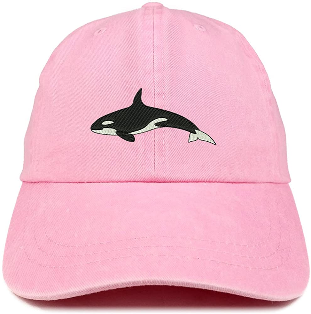 Trendy Apparel Shop Orca Killer Whale Embroidered Pigment Dyed 100% Cotton Cap - Khaki