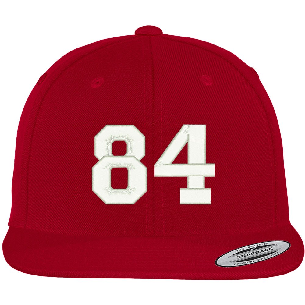 Trendy Apparel Shop Number 84 Collegiate Varsity Font Embroidered Flat Bill Snapback Cap