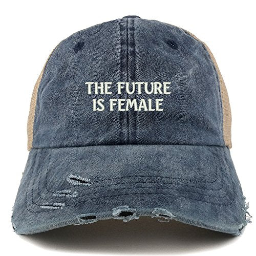 Trendy Apparel Shop The Future is Female Embroidered Frayed Bill Trucker Mesh Back Cap