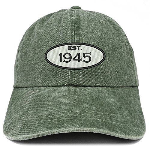 Trendy Apparel Shop Established 1945 Embroidered 76th Birthday Gift Pigment Dyed Washed Cotton Cap