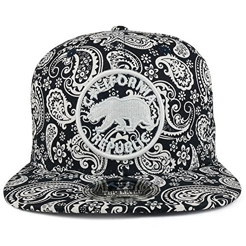 Trendy Apparel Shop California Bear 3D Embroidered Paisley Print Flat Bill Snapback Cap