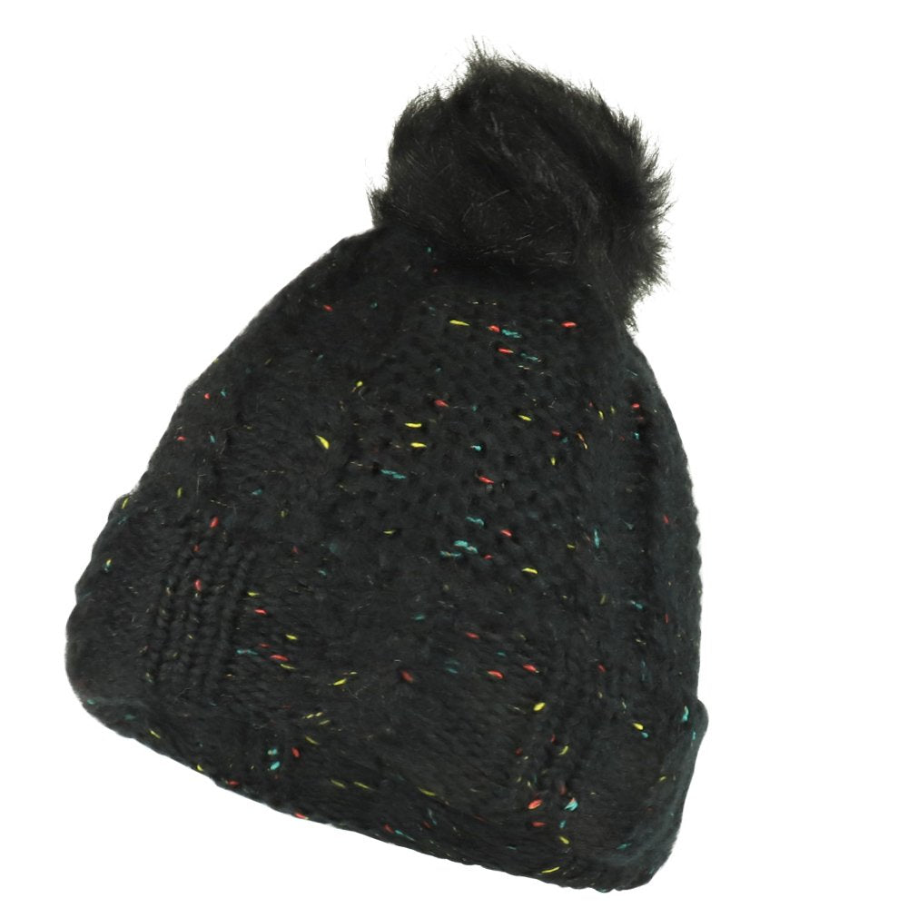 Trendy Apparel Shop Speck Color Knit Cuff Beanie With Fur Pom Pom