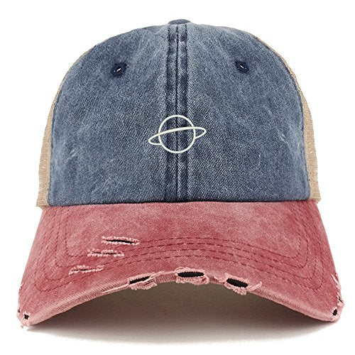 Trendy Apparel Shop Planet Embroidered Frayed Bill Trucker Mesh Back Cap