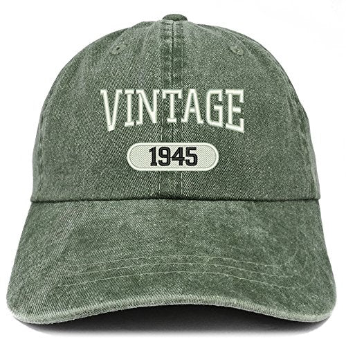 Trendy Apparel Shop Vintage 1945 Embroidered 76th Birthday Soft Crown Washed Cotton Cap