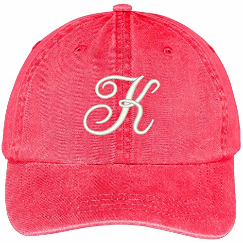 Trendy Apparel Shop Letter K Script Monogram Font Embroidered Washed Cotton Cap