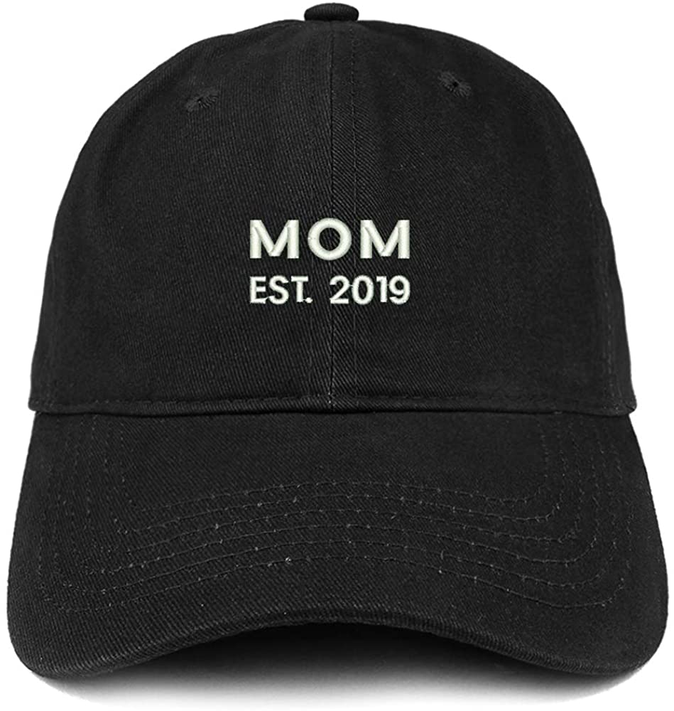 Trendy Apparel Shop Mom EST 2018 Embroidered Soft Cotton Dad Hat - Black