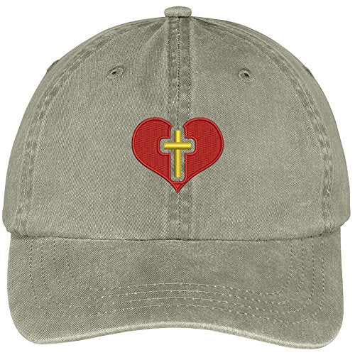 Trendy Apparel Shop Christian Heart Embroidered Soft Crown 100% Brushed Cotton Cap