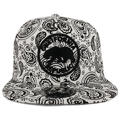 Trendy Apparel Shop California Bear 3D Embroidered Paisley Print Flat Bill Snapback Cap