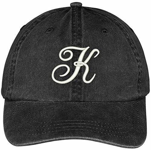 Trendy Apparel Shop Letter K Script Monogram Font Embroidered Washed Cotton Cap