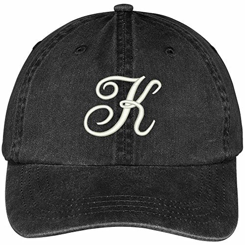 Trendy Apparel Shop Letter K Script Monogram Font Embroidered Washed Cotton Cap