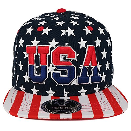 Trendy Apparel Shop USA 3D Embroidered Snapback Cap with Stars and Striped Printed Flat Bill