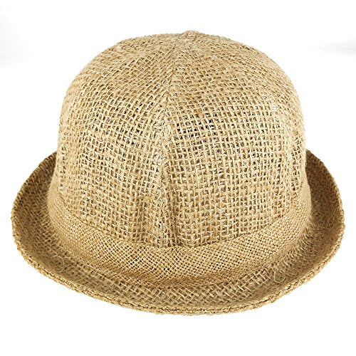 Trendy Apparel Shop Round Straw Rolled Up Brim Hat with Colored Hat Band