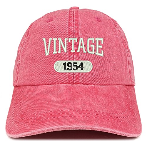 Trendy Apparel Shop Vintage 1954 Embroidered 67th Birthday Soft Crown Washed Cotton Cap