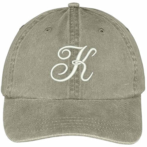 Trendy Apparel Shop Letter K Script Monogram Font Embroidered Washed Cotton Cap