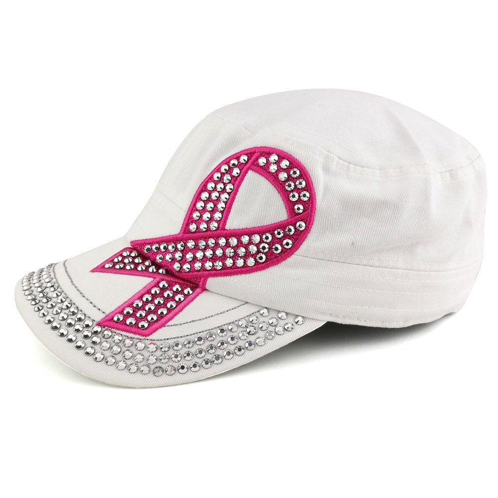 Trendy Apparel Shop Breast Cancer Pink Ribbon Cubic Stone Jeep Style Adjustable Cap