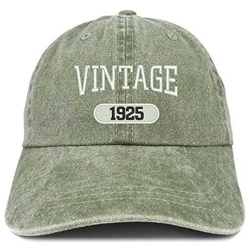 Trendy Apparel Shop Vintage 1925 Embroidered 96th Birthday Soft Crown Washed Cotton Cap