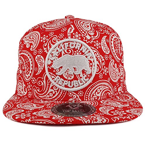 Trendy Apparel Shop California Bear 3D Embroidered Paisley Print Flat Bill Snapback Cap