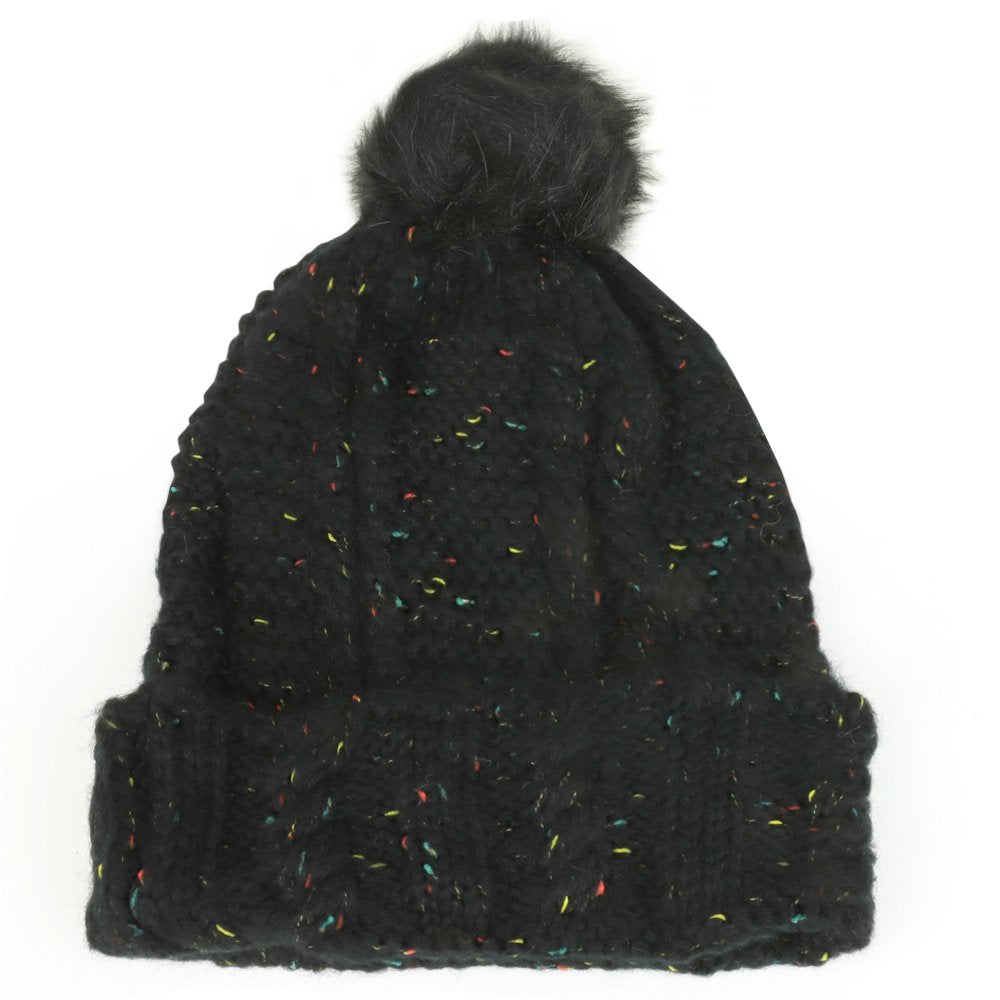 Trendy Apparel Shop Speck Color Knit Cuff Beanie With Fur Pom Pom