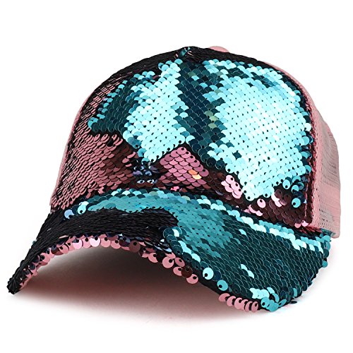 Trendy Apparel Shop Women's Ponytails Reversible Sequins Mesh Back Trucker Cap