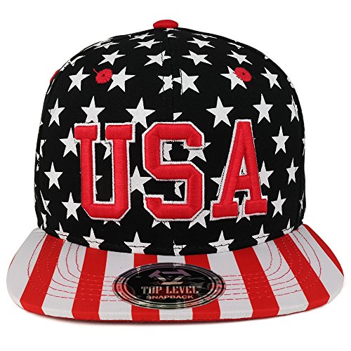 Trendy Apparel Shop USA 3D Embroidered Snapback Cap with Stars and Striped Printed Flat Bill