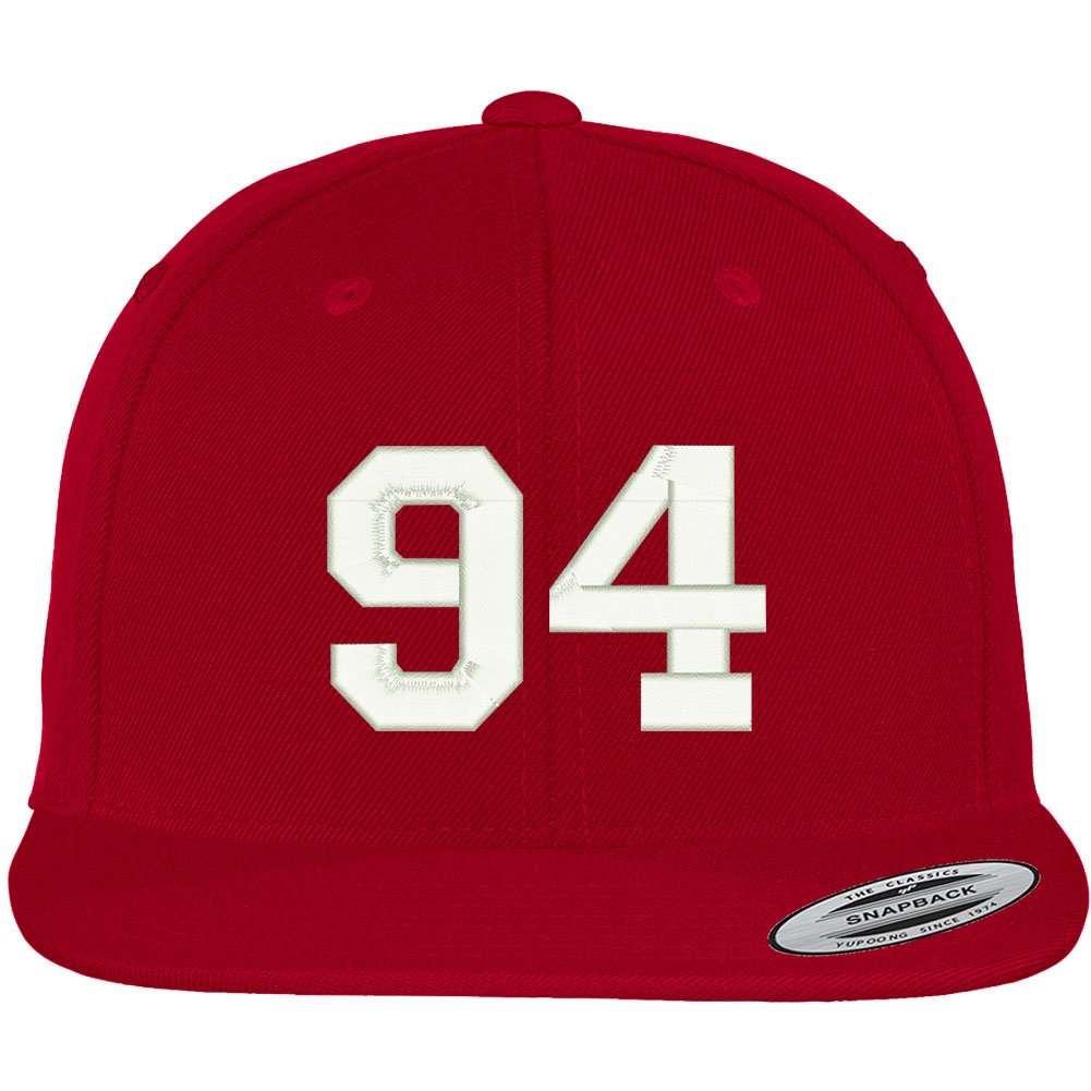 Trendy Apparel Shop Number 94 Collegiate Varsity Font Embroidered Flat Bill Snapback Cap