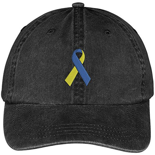 Trendy Apparel Shop Down Syndrome Ribbon Embroidered Soft Crown 100% Brushed Cotton Cap