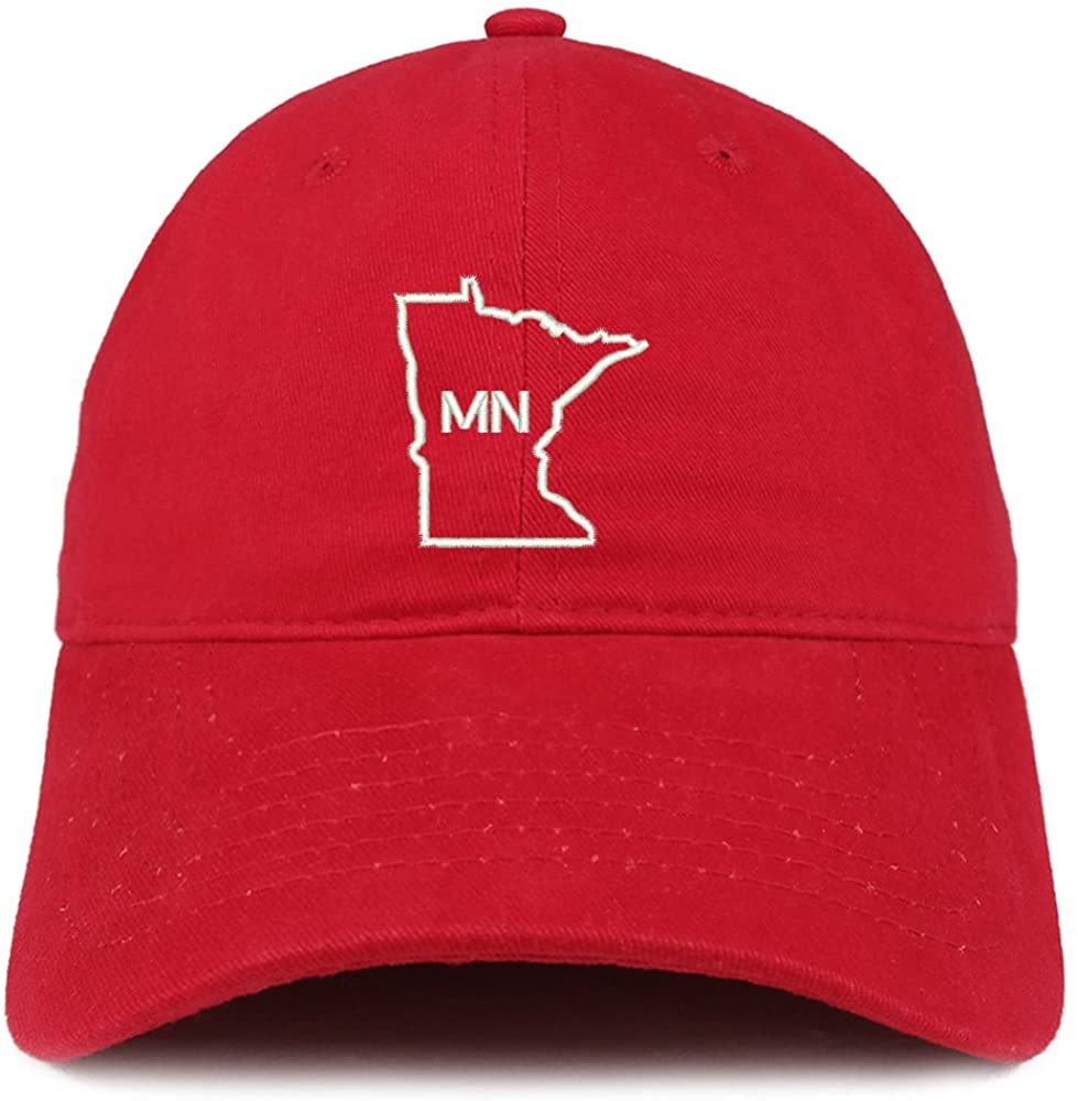 Trendy Apparel Shop MN Text State Outline Embroidered Soft Cotton Dad Hat- RED