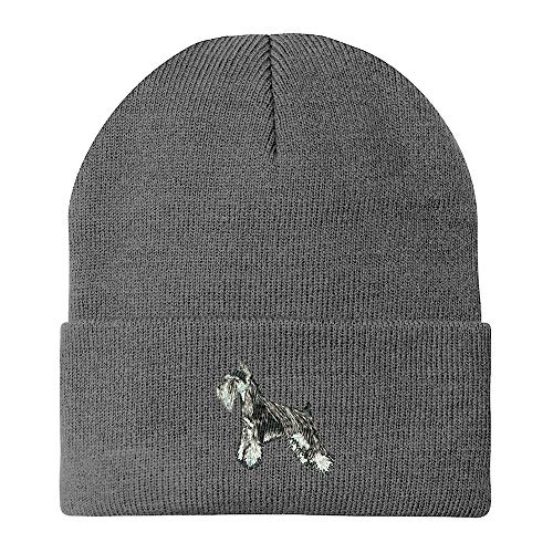 Trendy Apparel Shop Miniature Schnauzer Dog Embroidered Winter Long Cuff Beanie