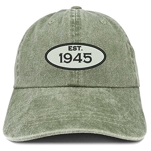 Trendy Apparel Shop Established 1945 Embroidered 76th Birthday Gift Pigment Dyed Washed Cotton Cap