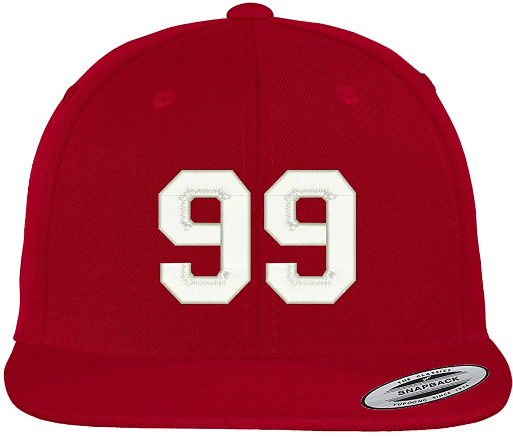 Trendy Apparel Shop Number 99 Collegiate Varsity Font Embroidered Flat Bill Snapback Cap