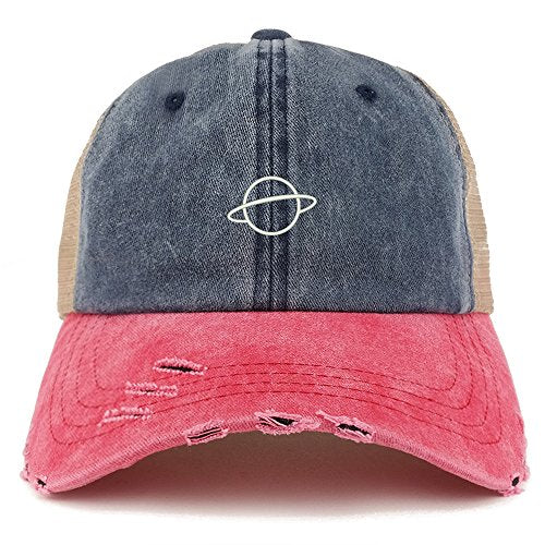 Trendy Apparel Shop Planet Embroidered Frayed Bill Trucker Mesh Back Cap