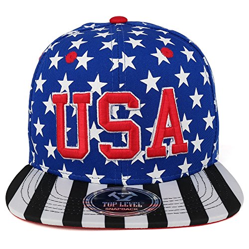 Trendy Apparel Shop USA 3D Embroidered Snapback Cap with Stars and Striped Printed Flat Bill