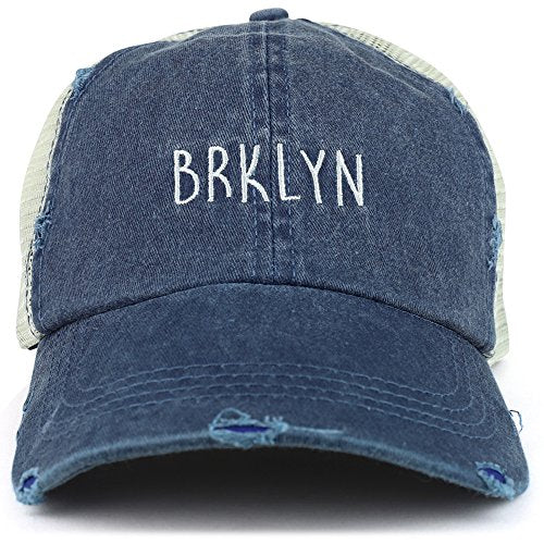 Trendy Apparel Shop Brklyn Embroidered Unstructured Washed Frayed Trucker Mesh Cap