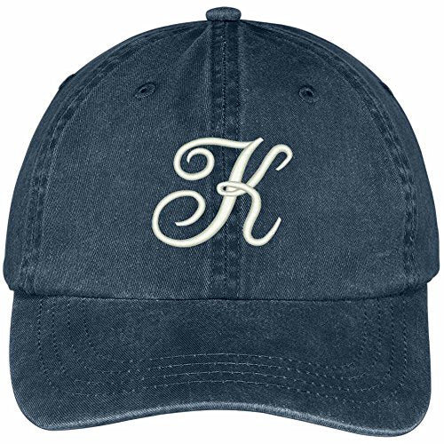 Trendy Apparel Shop Letter K Script Monogram Font Embroidered Washed Cotton Cap