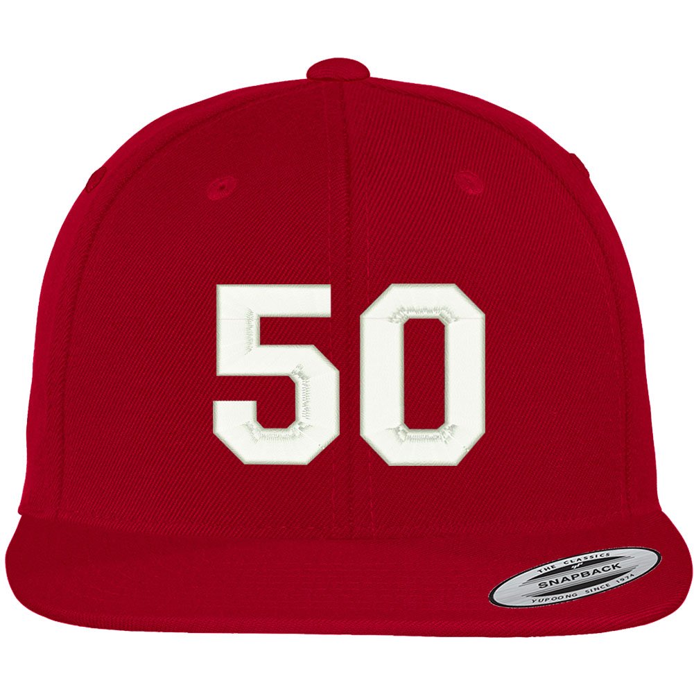 Trendy Apparel Shop Number 50 Collegiate Varsity Font Embroidered Flat Bill Snapback Cap