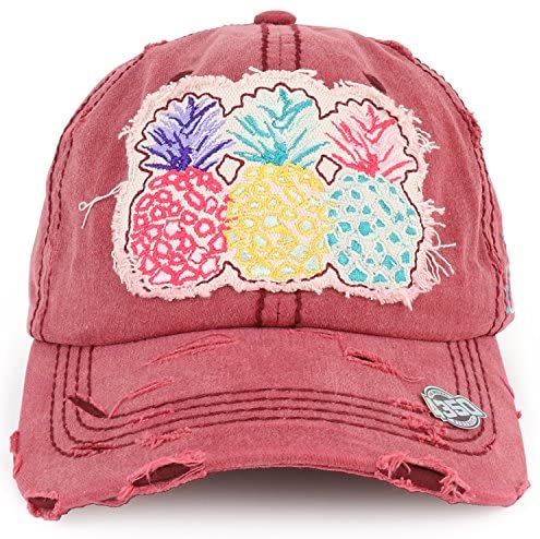 Trendy Apparel Shop Pineapple Fruit Embroidered Patch Frayed Vintage Ball Cap